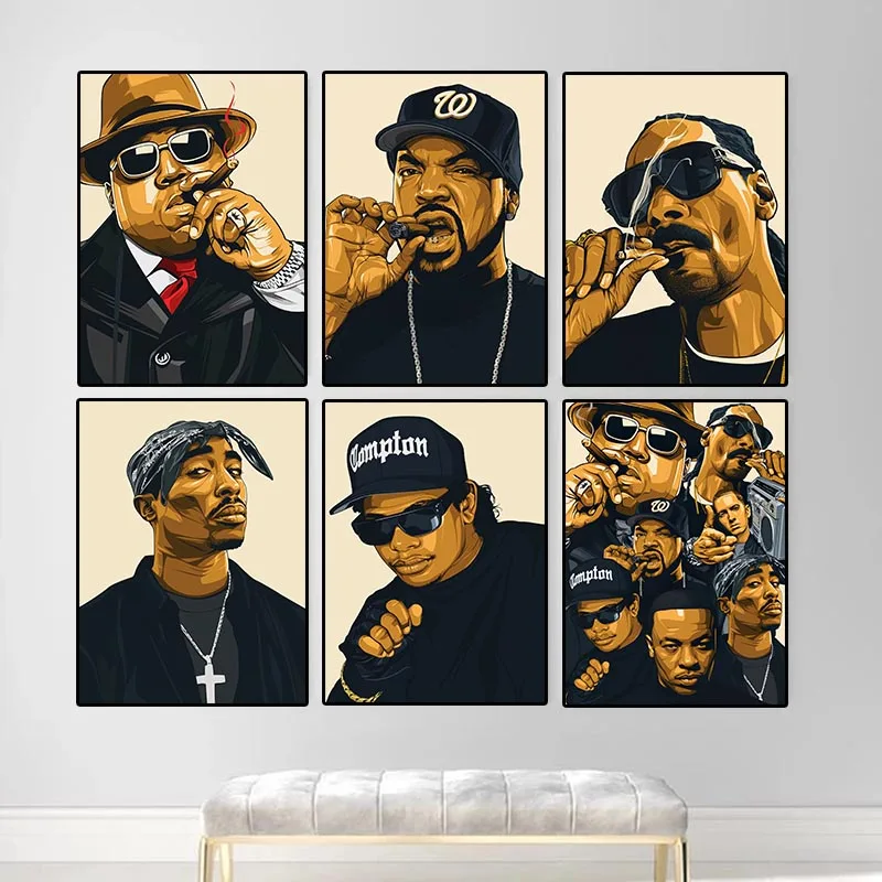 

Famous Singer Smoking Poster Canvas Painting BIG Biggie Smalls Wall Art Hip Hop Rapper Painting Pictures Music Fans Home Decor