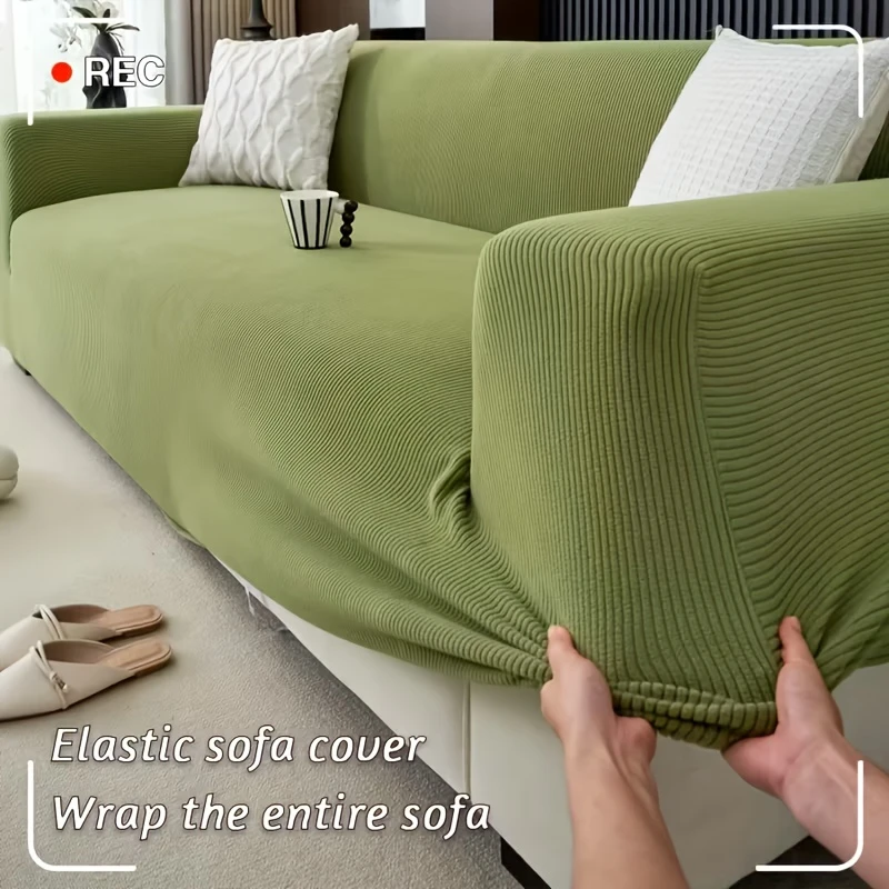 High Elasticity Corduroy Sofa Covers All Season Thin Striped Full Coverage Armchair Protector Solid Couch Covers for Living Room