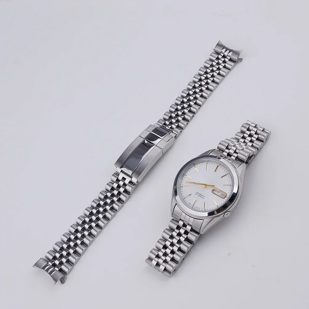 Rolamy 18mm Watch Band For Seiko 5 SNKL41 SNKL43 SNKL45 SNKL47 Silver Gold Hollow CurvedEnd Solid Screw Links Jubilee Strap