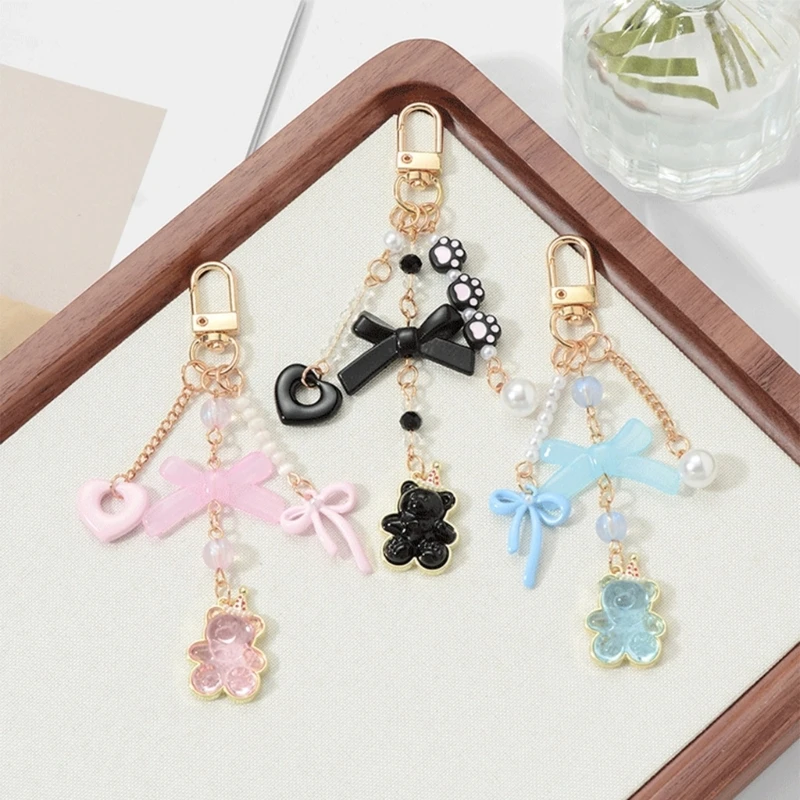 سيارة المفاتيح للنساء الفتيات لطيف حقيبة سلسلة مفاتيح سحر الانحناء الدب القلب المفاتيح اكسسوارات لحقائب الظهر والمحافظ #1