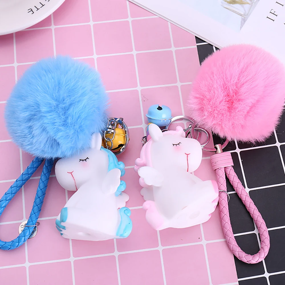 

Cute plush unicorn keychain female hair ball fluffy ball bell imitation rabbit hair doll toy girl bag key pendant