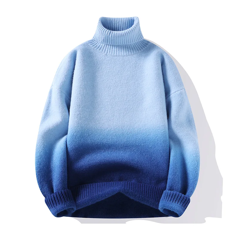 All-in-one wool thickened gradient tie-dye sweater, winter fashion turtleneck jumper, all-in-one warm men's knitwear Winter 2024