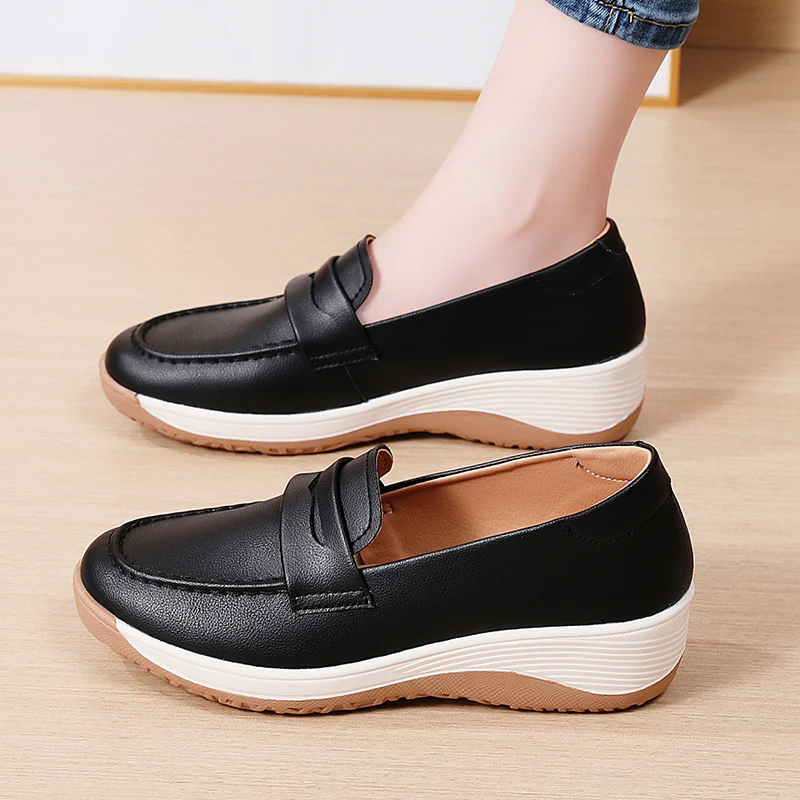 أحذية جلدية غير رسمية جديدة للربيع والصيف للنساء، أحذية فردية للعمل من الجلد الطبيعي بنسبة 100%، أحذية بدون كعب للمشي للأم #3