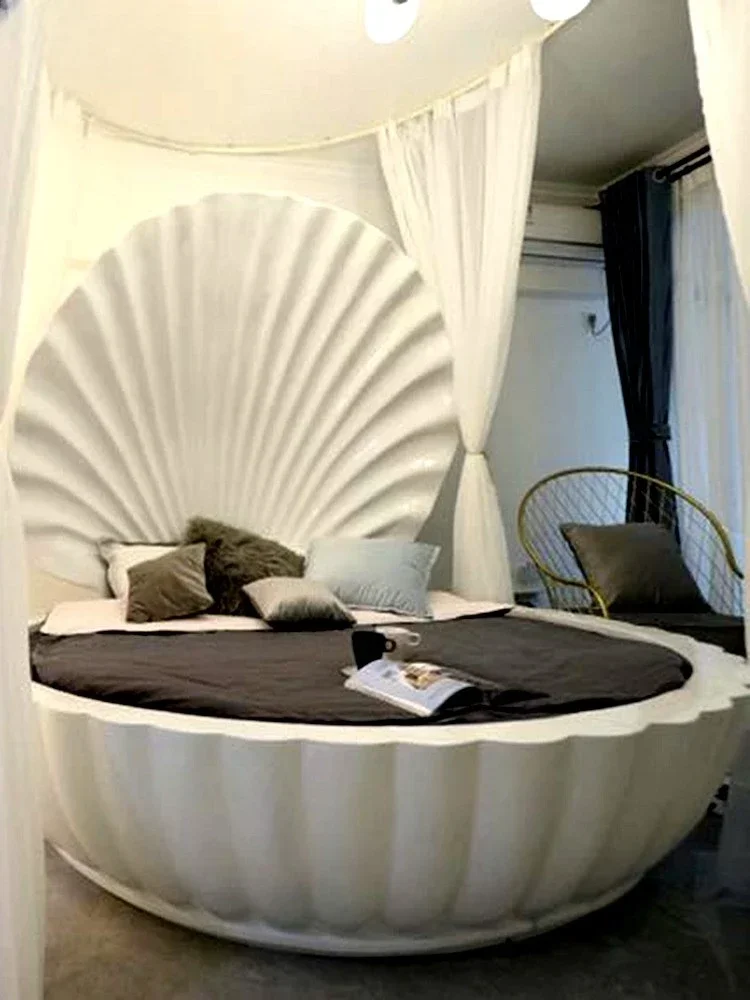 Round Water Bed B & B Furniture Light Luxury Bed Boutique Hotel Electric Bed Ocean Theme Couple Art Shell home accessories