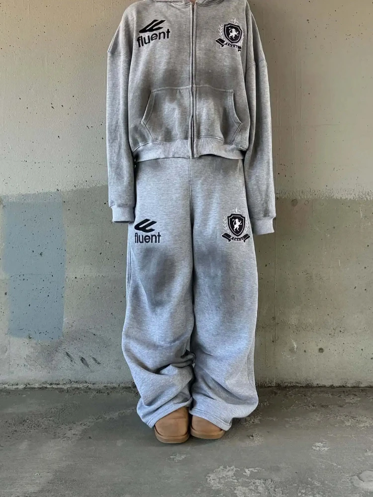 Hip hop zipper solid color spray printed hoodie for both men and women, loose fitting clothing, warm and versatile in autumn