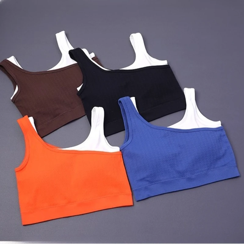 

Mileegirl Seamless Yoga Bras for Women Color Contrast Sports Crop Tops Fade 2pcs Gym Fitness Vest Detachable Pads Workout Top