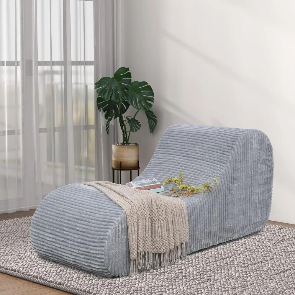 

Corduroy Chaise Lounge Chair Couch Indoor Boneless Oversized High-Density Sponge Soft Sofa Human Body Curves for Yoga, Light Gre