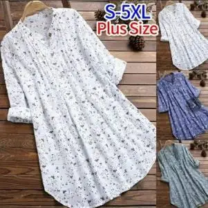 المرأة القطن الكتان الأزهار irt منتصف طول بريتي Sle طويل Sve عادية Busin Ele الأزهار طباعة irt