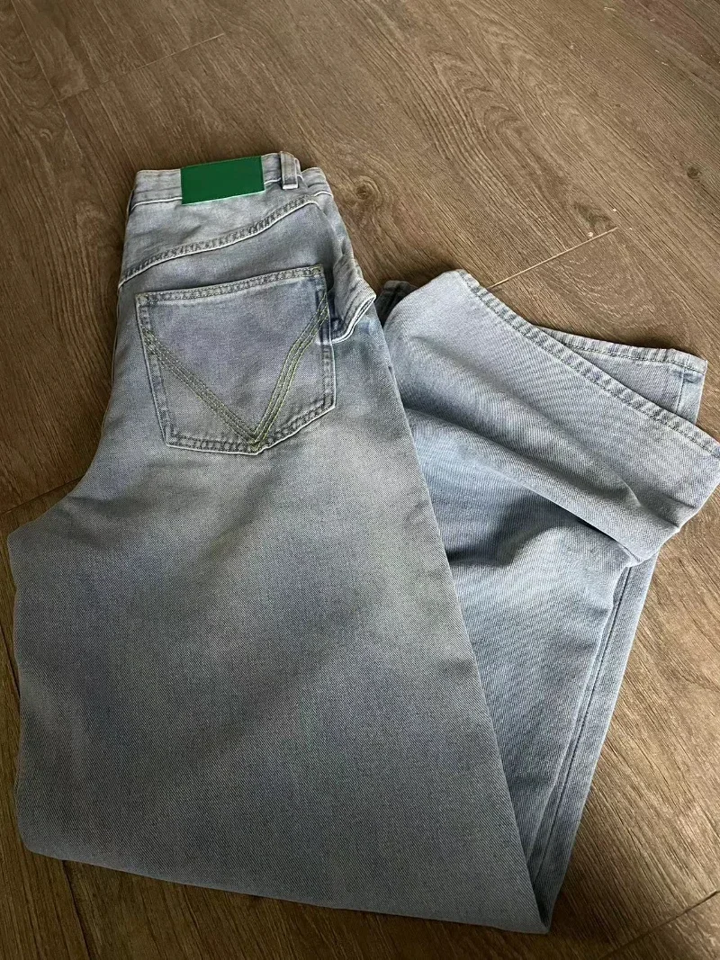 

Spring and Summer New Nostalgic Washed Classic Green Standard Wide Leg Soft Fabric Jeans Women