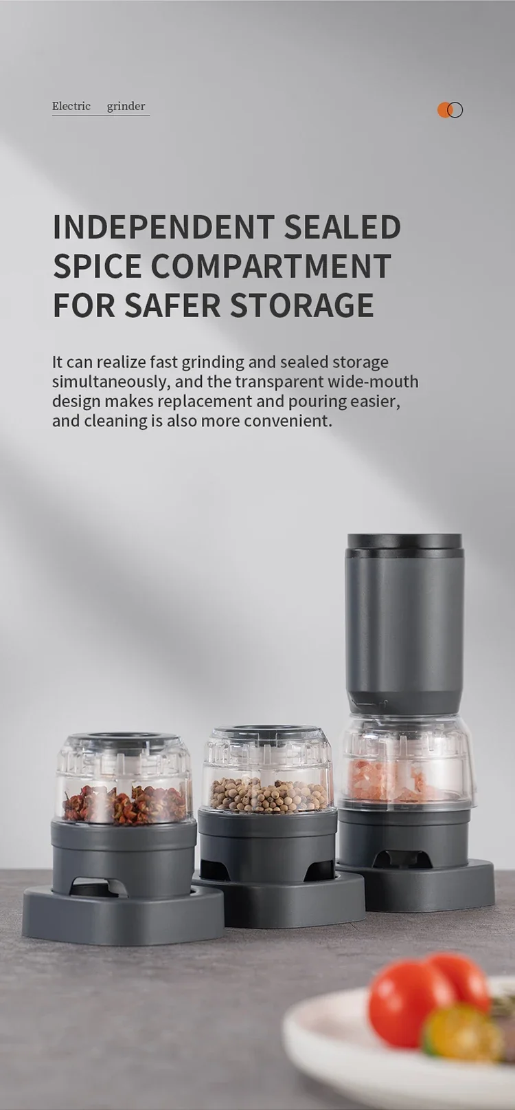 Electric Pepper Grinder Set Automatic Salt and Pepper Mills Rechargeable Adjustable Coarseness One-Handed Operation Grinder
