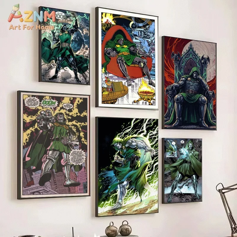 Green Lightning Doctor Doom Superhero Comic Canvas Wall Art No Frame Villain Character Print Poster for Living Room Bedroom Home