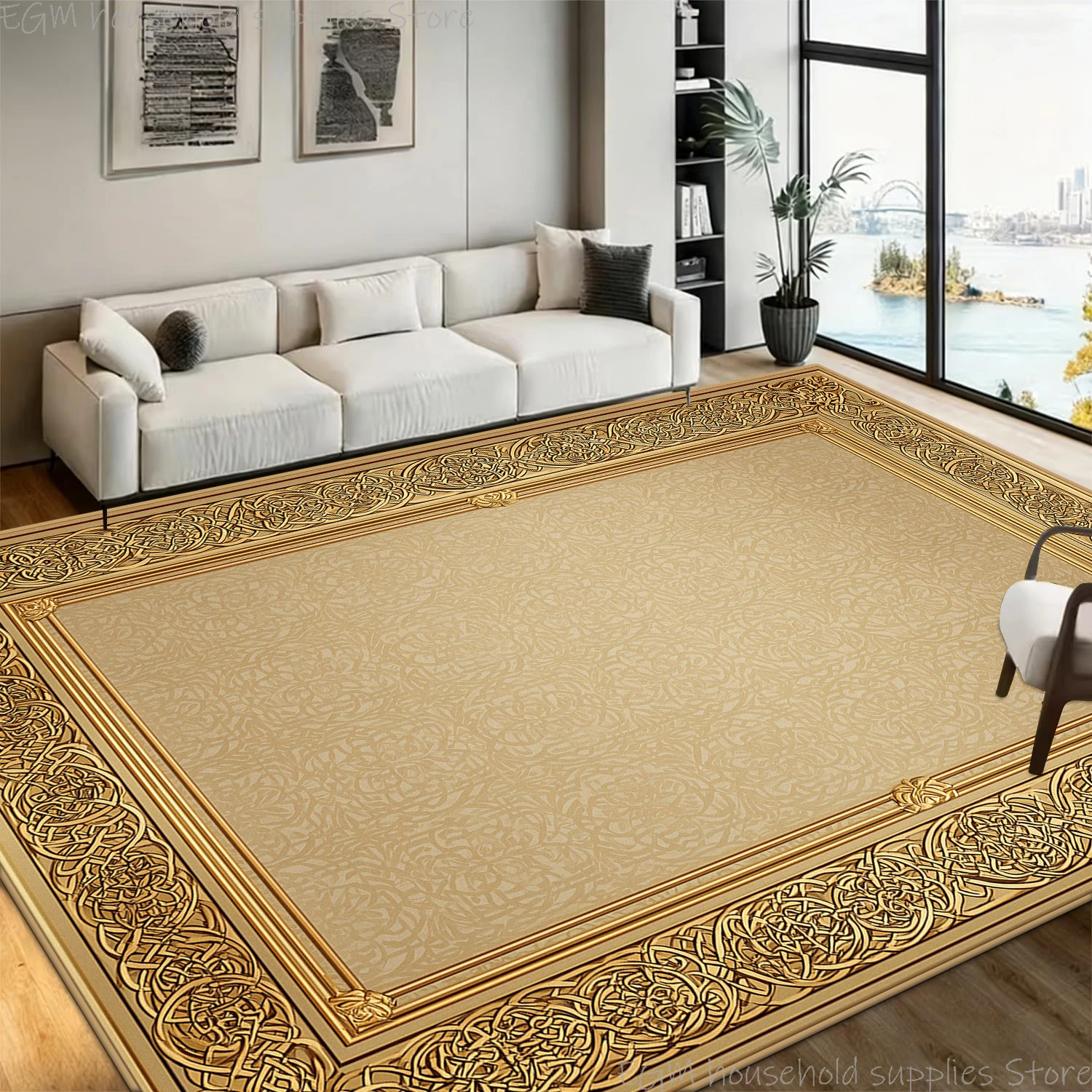 Retro Classic Ornate Frame Soft Plush Carpets for Living Room Bedroom Home Decor Large Area Rugs Non‑slip Floor Mats Washable
