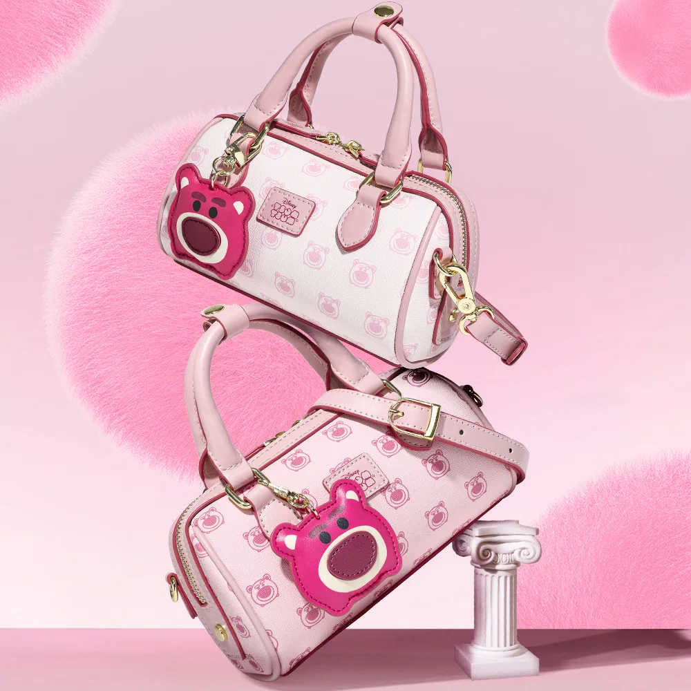 

Disney Toy Story Lotso Cute Cylinder Handbag Cartoon Bear Decor Crossbody Bag Daily Use Style