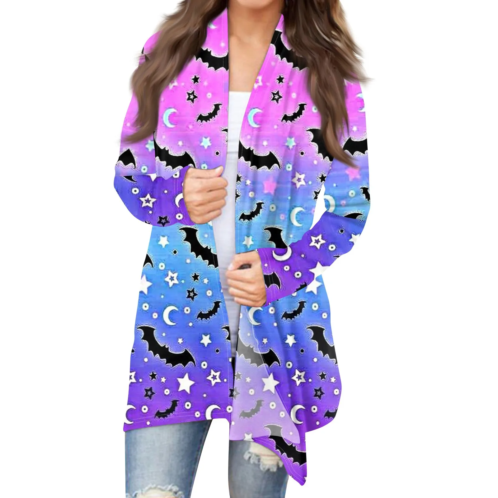 Moda damska Casual Halloween Printed Średniej długości kardigan Płaszcz Roupas Femininas пальто женское Chaqueta Mujer