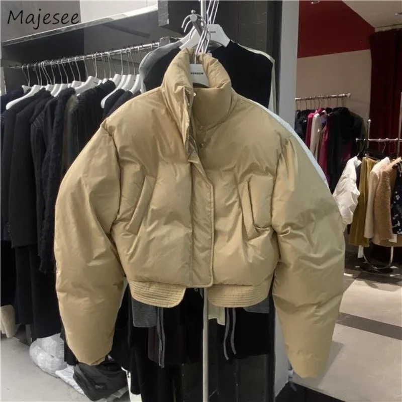 Parkas de style court pour femmes, monochromatique, vintage, optique d'hiver, streetwear combiné, mode chic, tout match, décontracté, BF, coréen, populaire