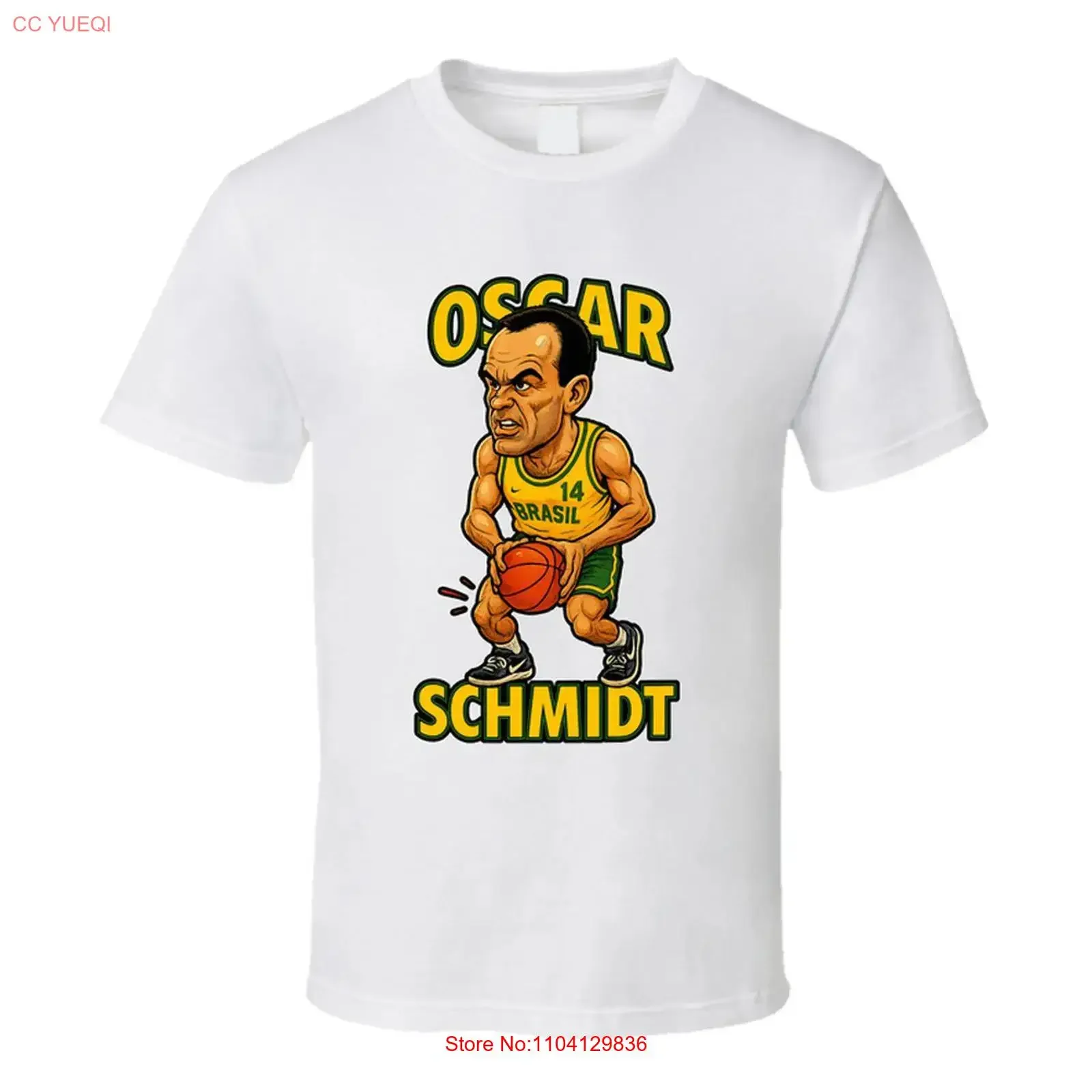 Camiseta vintage com caricatura de Oscar Schmidt, lavada, versátil, com estampa gráfica, confortável, roupas de designer de moda, ligeiramente elástica.