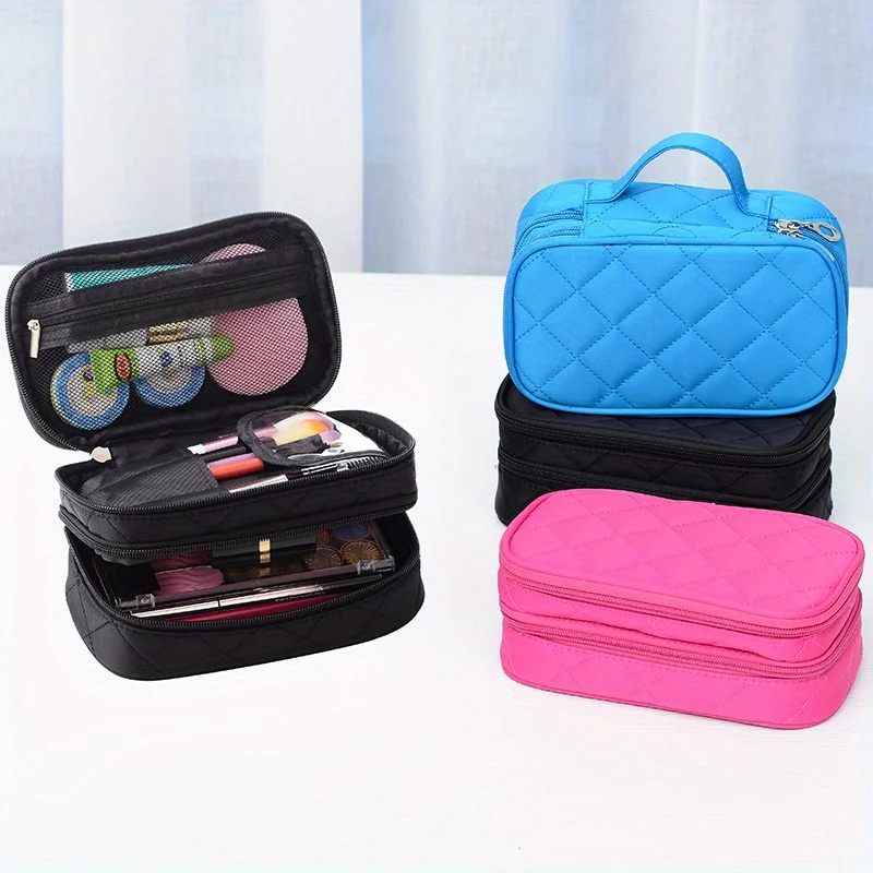 1pc cosmetic bag portable large capacity double layer nylon waterproof portable cosmetic storage bag travel cosmetic bag