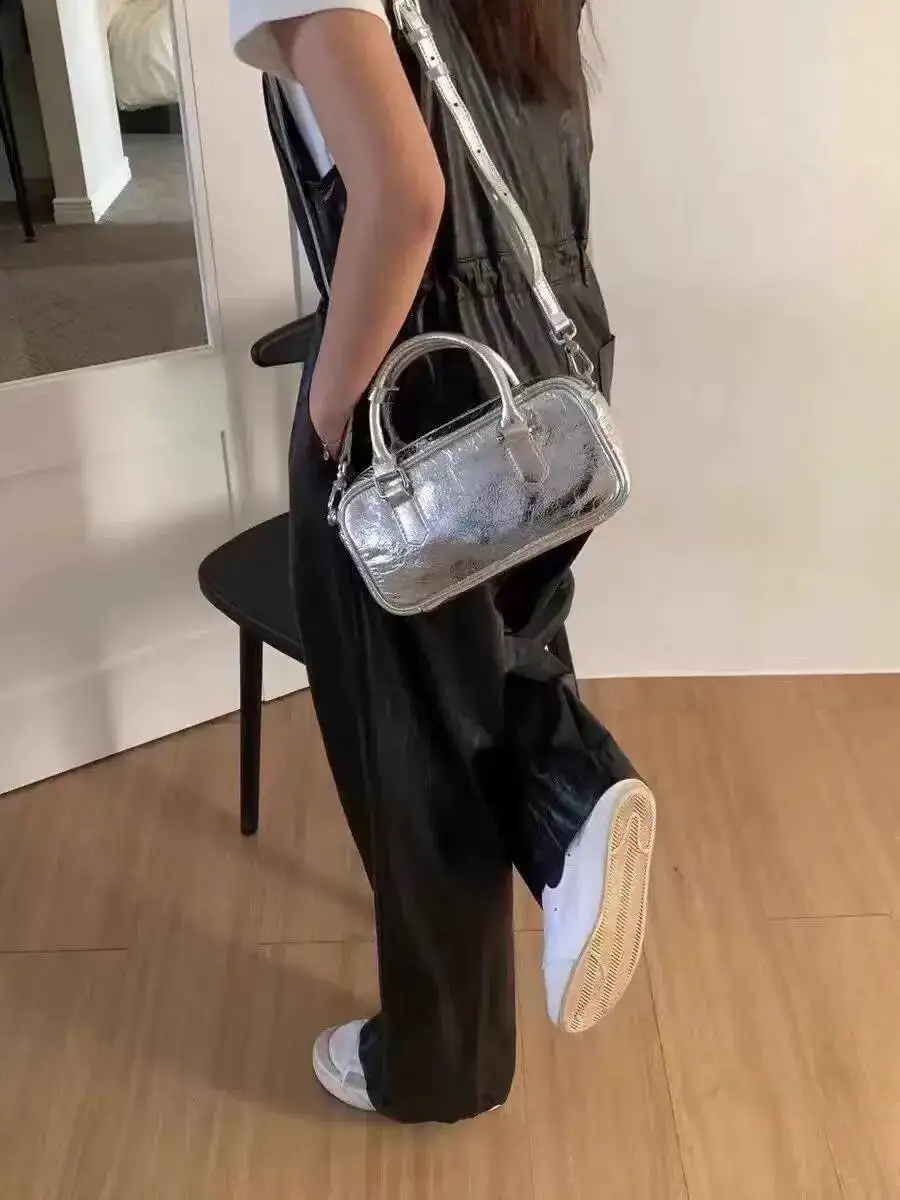 Bloom High Street Sier Square Purse Women Hot Girls Leather Handle Messenger Ladies Vintage Y2k Hand Bag Bolso Mujer