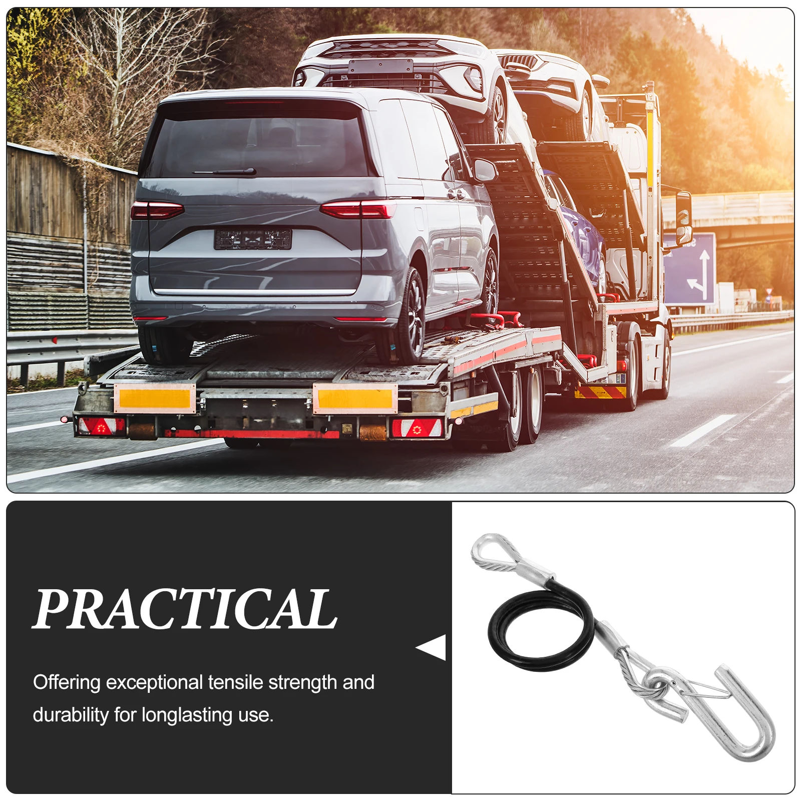 

Heavy Duty Trailer Safety Cables Hook Self Coiling Towing Straps Coiled Steel Rope Road Tow Truck Suv Atv Car Durable 3500 Lbs