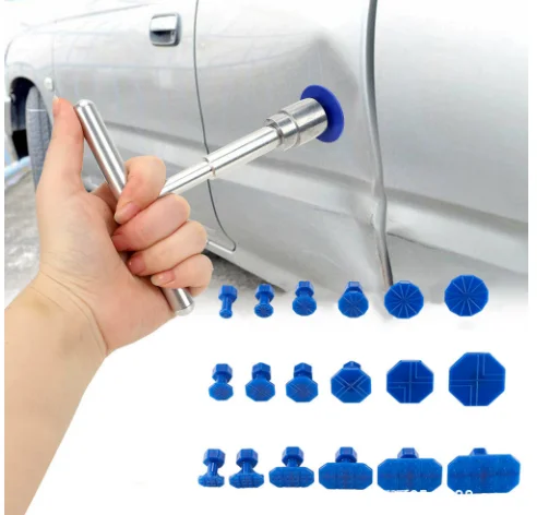 18Pcs Car Dent Repair Tool Set, T‑Handle Puller and Matching Plastic Glue Tabs, Practical Universal Auto Body Dent Supplies