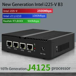 Cwwk J4125ファンレス2.5 3gルータナノミニpc 4インテルi225-V B3 2.5GbE nic pfsenseファイアウォールルータ