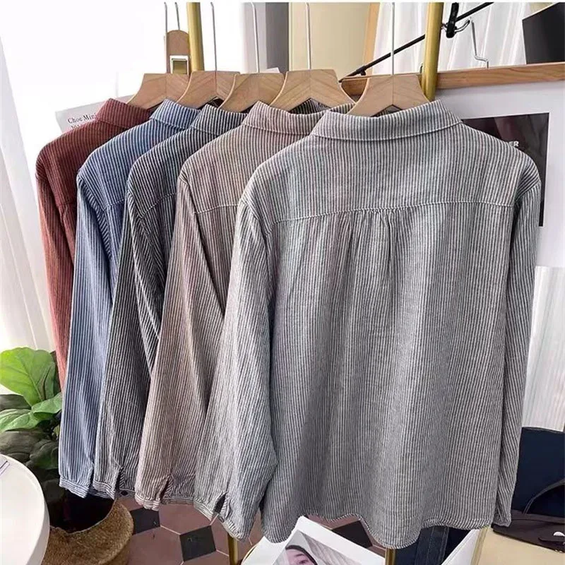 Spring Autumn Shirt Women Cotton Vintage Fashion Loose Long Sleeve Blouse 2024 New Women Tops Casual Tops Female