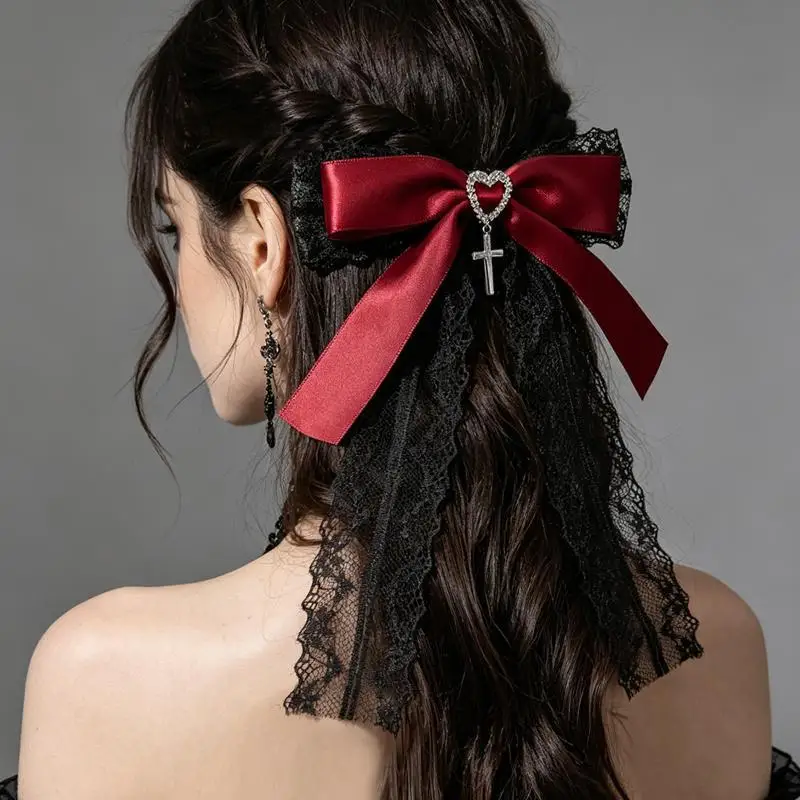 Gothic Girl Exquisite Hair Accessories, Japanese Lolita Lace Ponytail Hair Clip, Cute Bow Barrettes, Bag Decoration