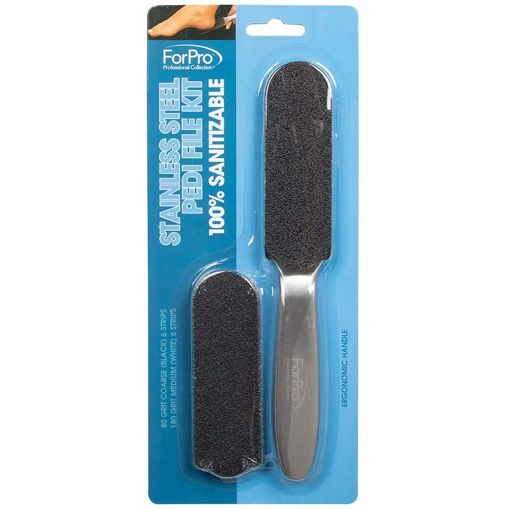 

Professional Stainless Steel Pedi File Kit - Sanitizable for Heels & Feet with Refill Strips