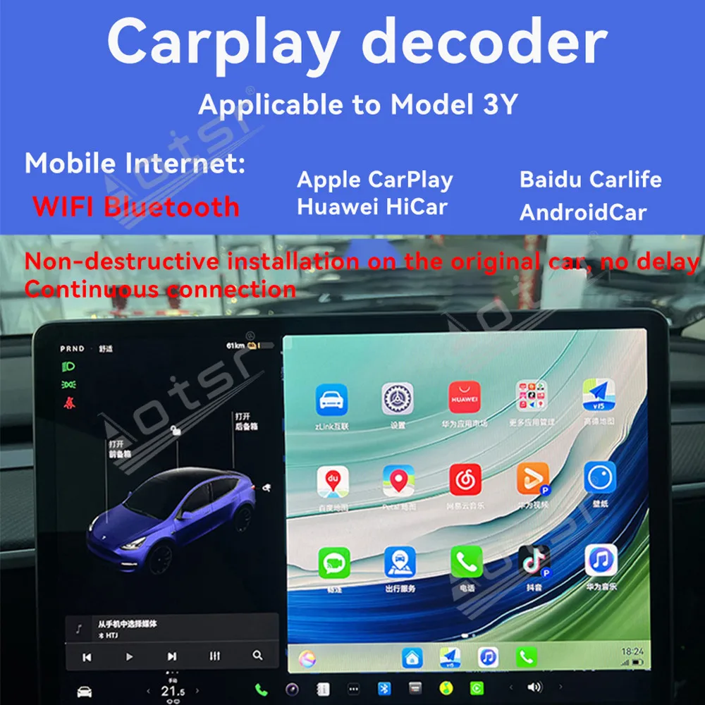 

For Tesla Carplay Decoder Applicable For Model 3Y 2020-2024 of Multimedia and Electrical Equipment The New Car Accessories