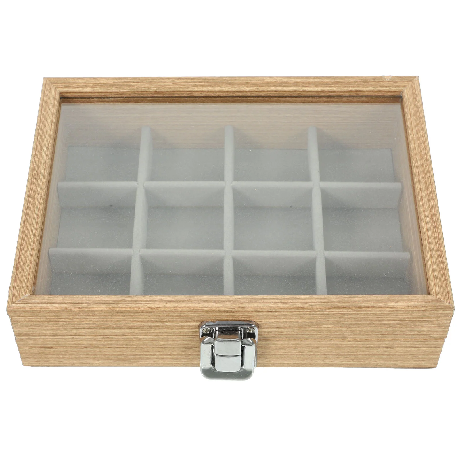 Jewelry Boxes Wood Case Organizer Transparent Lid Grid Flannel Glass Tray With Clear Trinket Holder