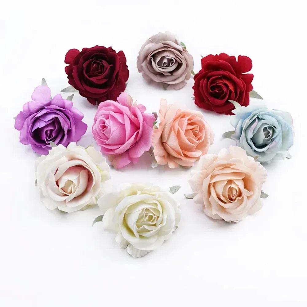 

50/10pc Artificial Flowers Home Decor Christmas Wedding Decorative Wreath Silk Roses Head Wholesale Bridal Accessories Clearance