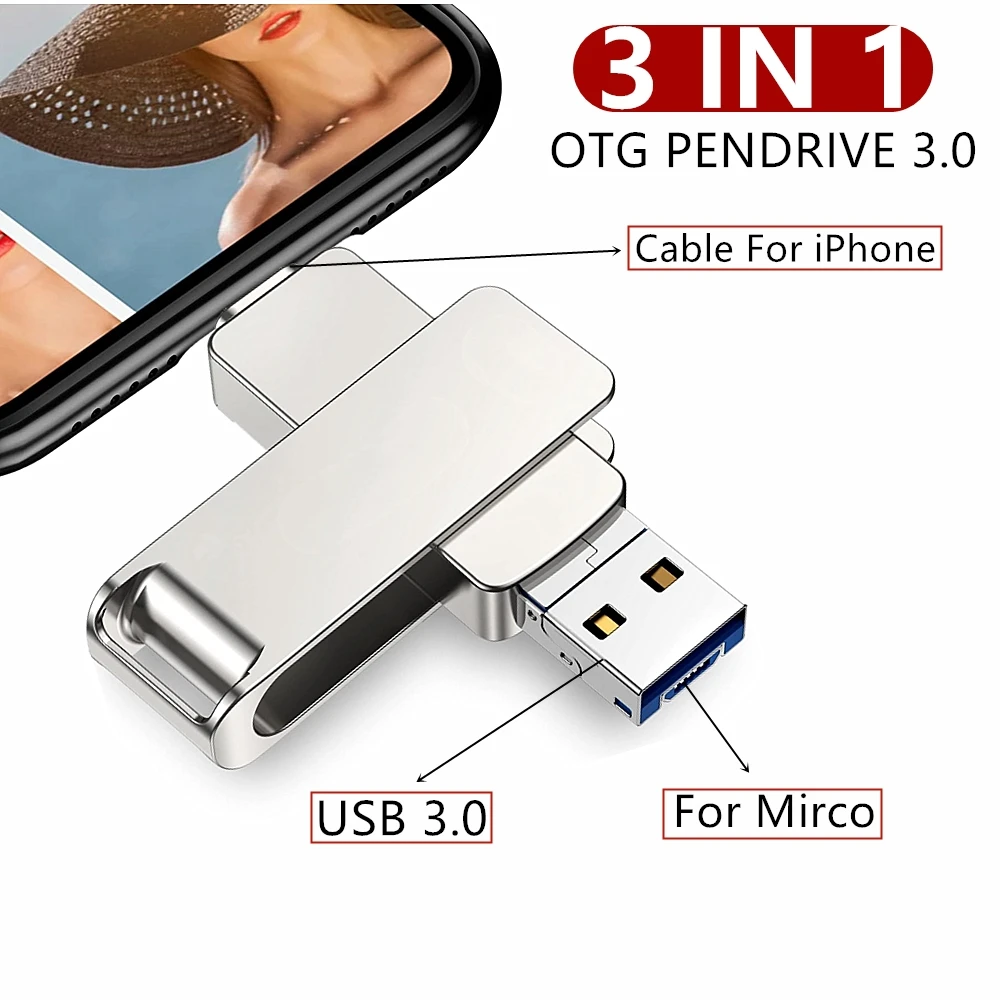 Phone USB Flash Drive 512GB External Storage 256GB 128G 64G 32G For iPhone iPad Android android USB 3in1 Pendrive Gift Usb Stick