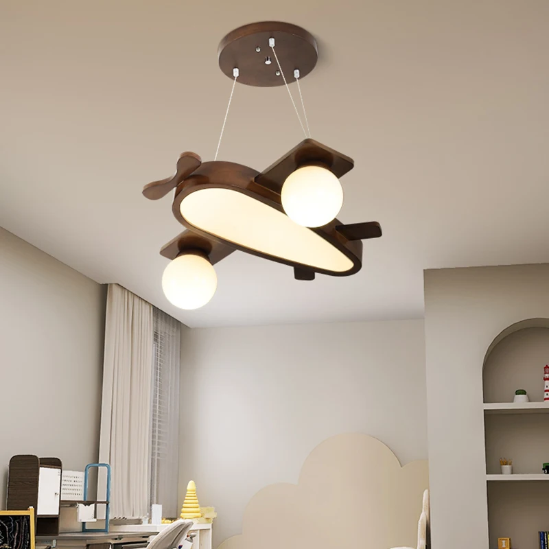 Imagem -04 - Luminárias Pingente de Avião de Madeira Sólida Led Aircraft Hanging Lamp Childrens Room Light Walnut Color Kids Nursery School 32w