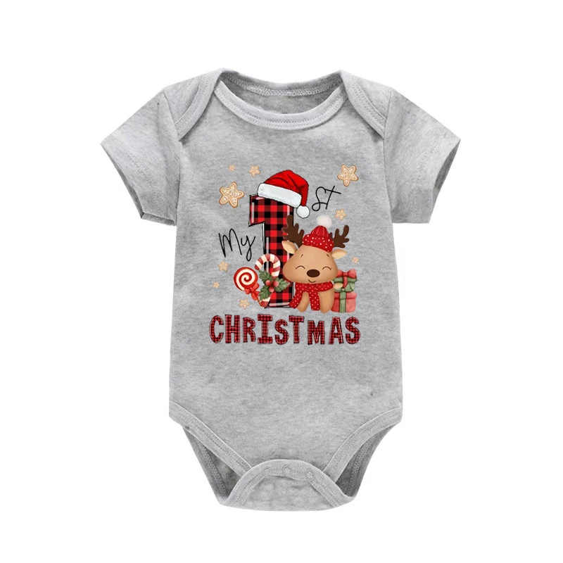 My First Christmas Print Baby Romper Newborn Short Sleeve Bodysuit Xmas Party Infant Outfit Boys Girls Holiday Clothes Jumpsuit