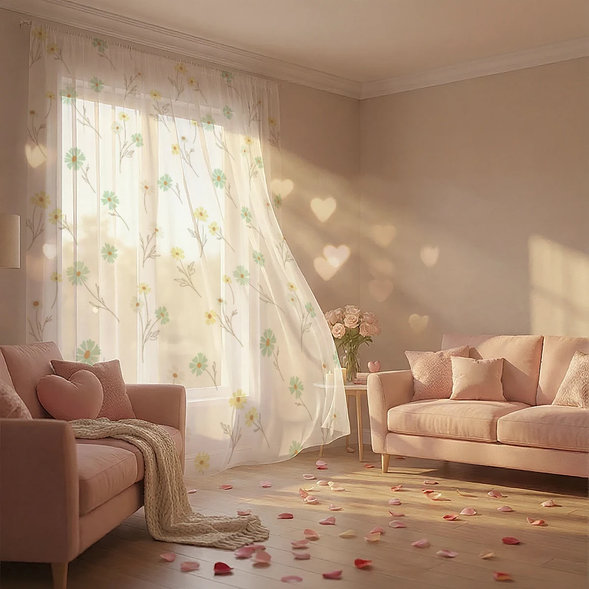 Daisy Floral Sheer Curtains Green Yellow Print Rod Pocket Window Curtains for Bedroom Light Filtering Voile Drapes 1 Panel