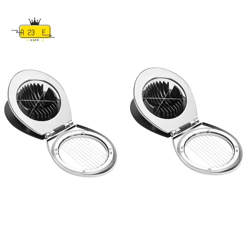 

A23E-2Pcs Multi Function Stainless Steel Egg Slicer For Hard Boiled Eggs Dishwasher Safe Heavy Duty Egg Cutter Kitchen Helper
