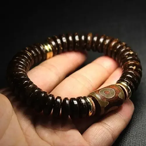 

Coconut Shell Single-circle Bracelet "rich Money" Primary Color Natural Coconut Pedicle Hand String 12*3 MM Beads Accessories