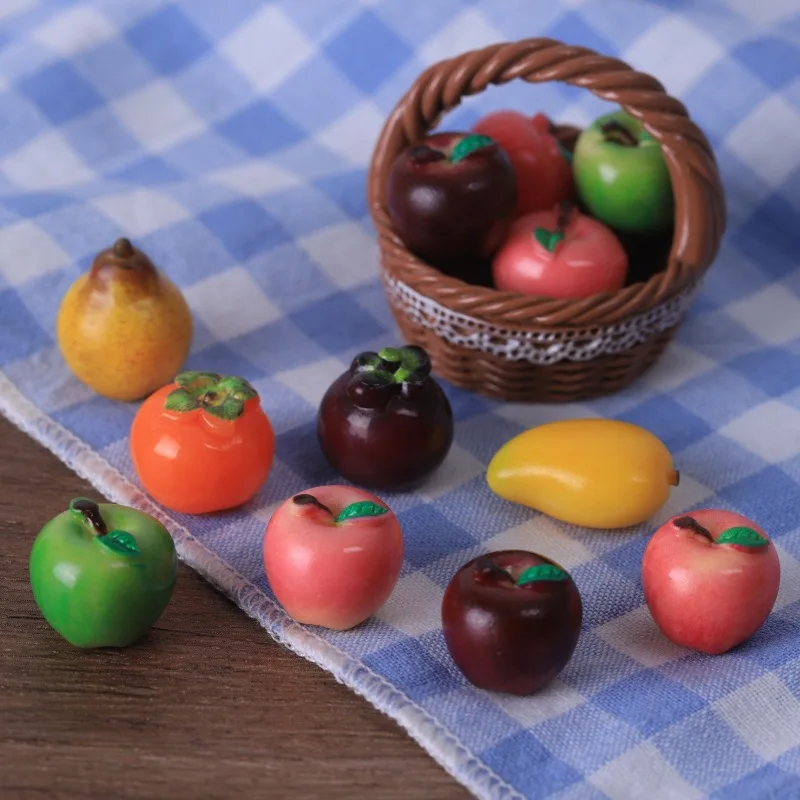 

3pcs Mini Fruits Apple Persimmon Pear Mango Resin Model 3D Simulation DIY Resin Accessories Craft Ornament Decoration Home Decor