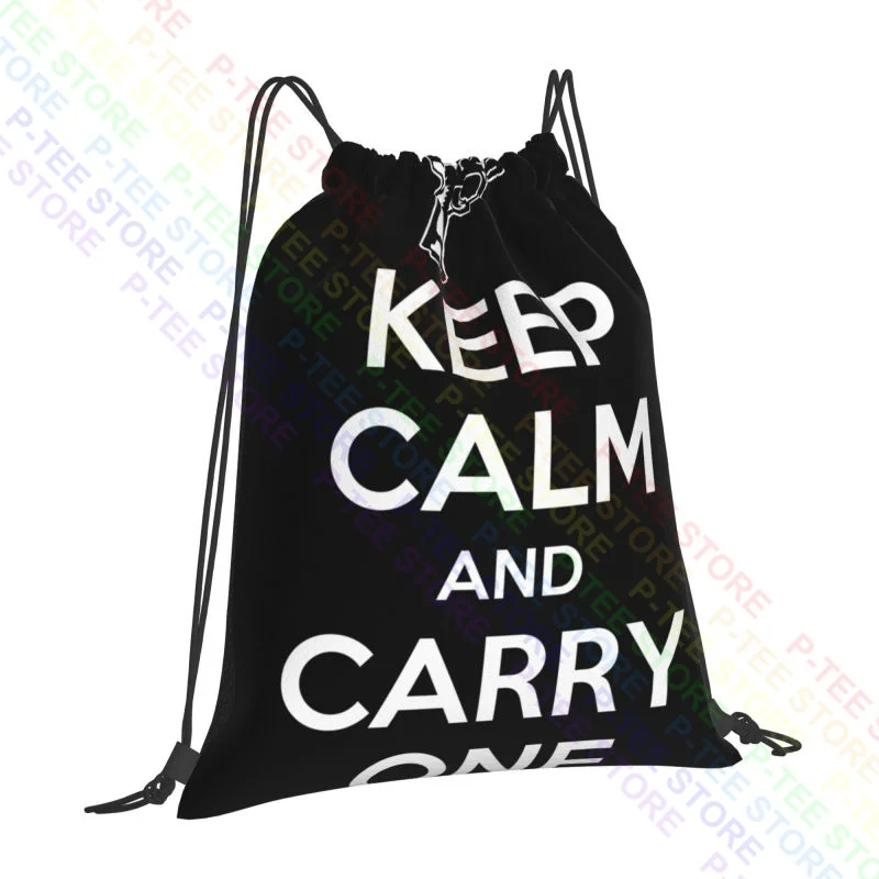 Keep Calm And Carry One Pistol 2Nd Amendment Gun Control Drawstring Bags Gym Bag Portable Large Capacity