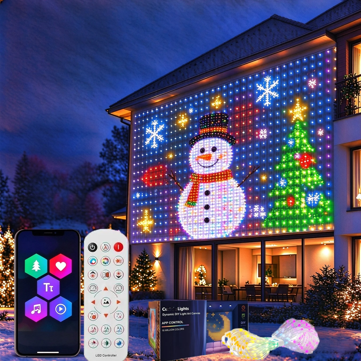 400-ledスマートカーテンライト、アプリリモコン付き、音楽同期、クリスマスカーテンライト、屋外用フェアリーライト