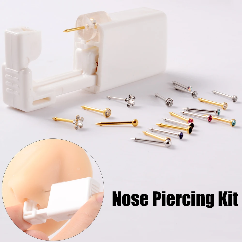 1PCS Disposable Safe Sterile Piercing Unit For Nose Automatic  Straight Rod More Safe Nose Piercing Gun Piercer Machine Kit 20G