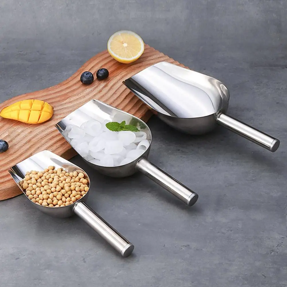 Shovel Flat Bottom Scoop Stainless Steel Ice Scoop for Ice Machine Heavy Duty Metal Ice Shovel for Bar Kitchen Small Bucket