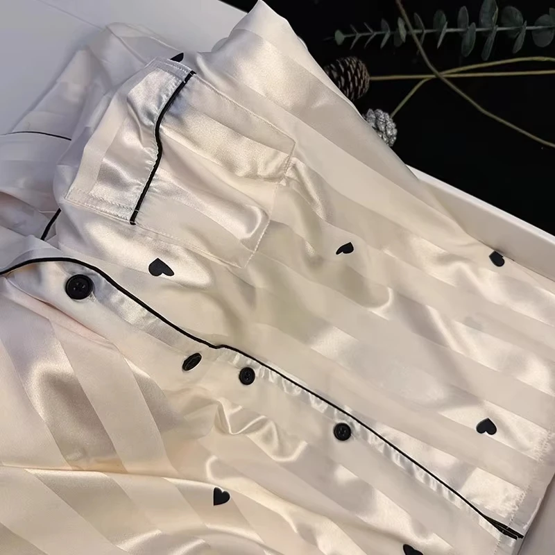 Women's Simple Satin Pajamas Spring Summer Short Sleeve Loungewear Cool Feeling Simulation Silk Stripe Printing Plain Methods