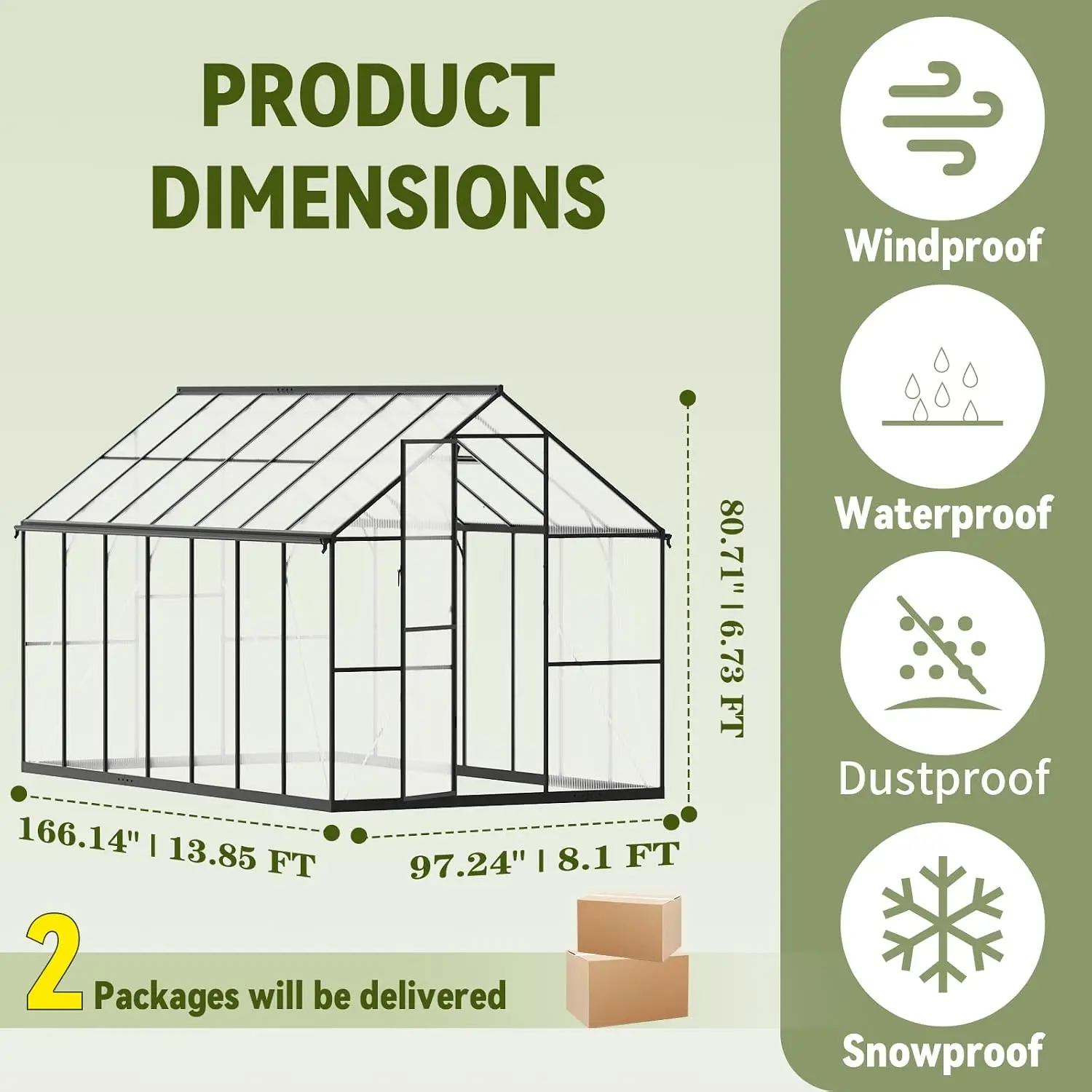 8x14 FT Polycarbonate Greenhouse, Heavy Duty Aluminum Walk-in Garden Backyard Snow-Resistant Easy Assembly, Customized
