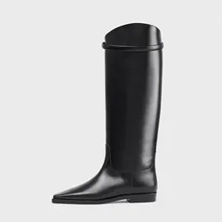 Arden Furtado 2025 Autumn Winter Women's Cowhide square heel Knee high boots Square toe Slip-on Riding boots Large size boots
