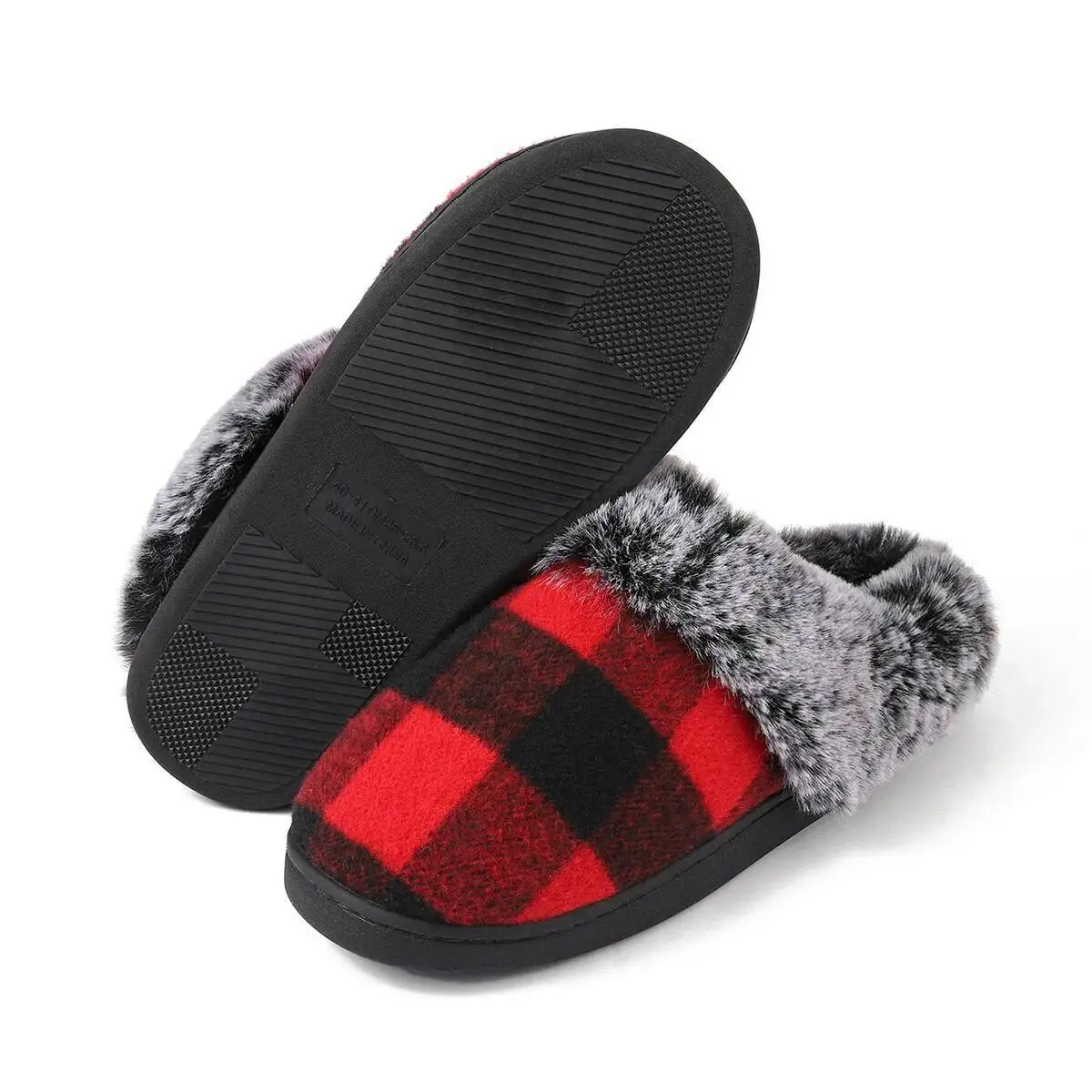 

Indoor Household Plaid Fleece Slippers Winter Man Women Warm Cuffed Cotton Home Slippers Anti Slip Thickened Indoor Shoes