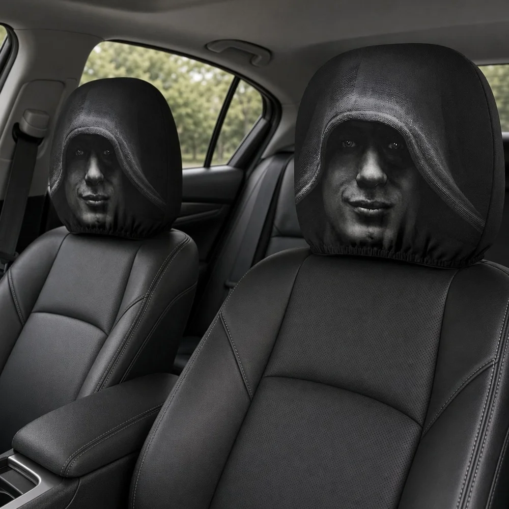 4 Pcs Scary Funny Cartoon Car Headrest Covers with Ghost Face Mask Design Printed Head Rest Protector for Vehicle Truck SUV