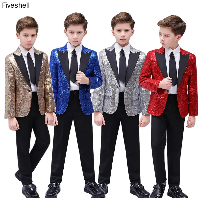 

Kids Sequins Suit New Year Costume Fantasia Children`s Carnival Cosplay Costume Jacket Birthday Gift For Boys ( Coat+Tie+Pant )