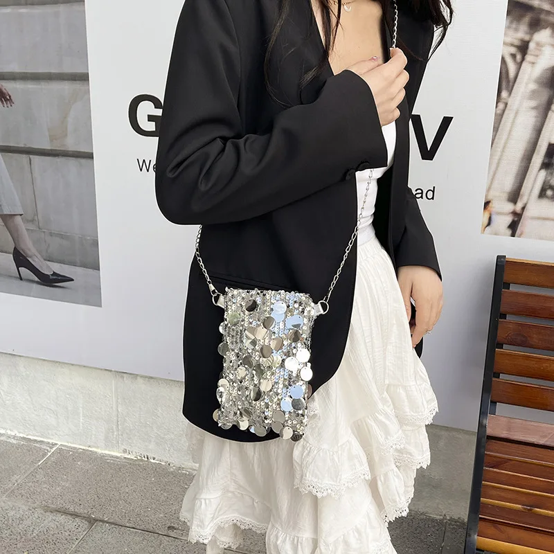 

Trendy 2025 Unique Glitter Sequins Square Bag Mini Chain Crossbody Shoulder Bag for WomenChic Detachable Strap Clutch Organizer,