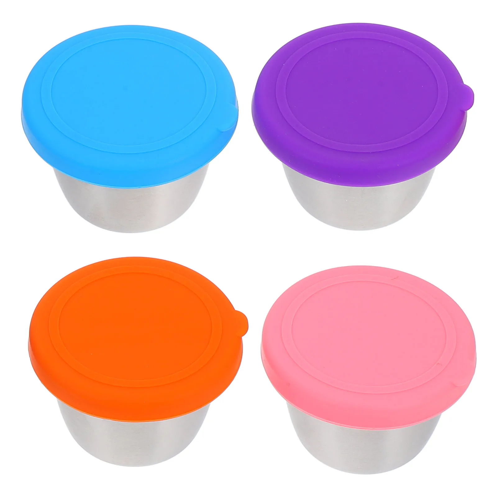 

4 Pcs 70ml Stainless Steel Sauce Cups with Lid Reusable Condiment Containers Leakproof Dining Set for Picnics Barbecues Home